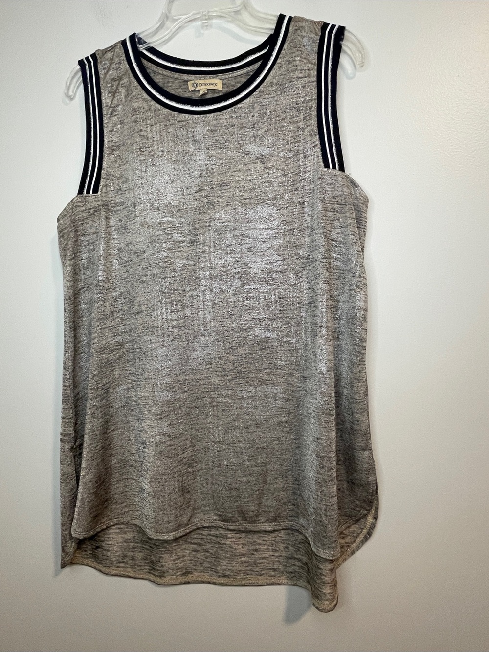 Democracy Silver Lurex Tank Top W/ Striped Elastic Large